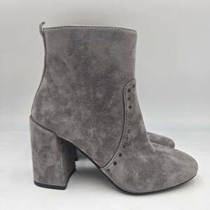 Coach Farrah Grey Suede Boot Heeled Ankle Boots Booties Sz 6 New Studded Chic